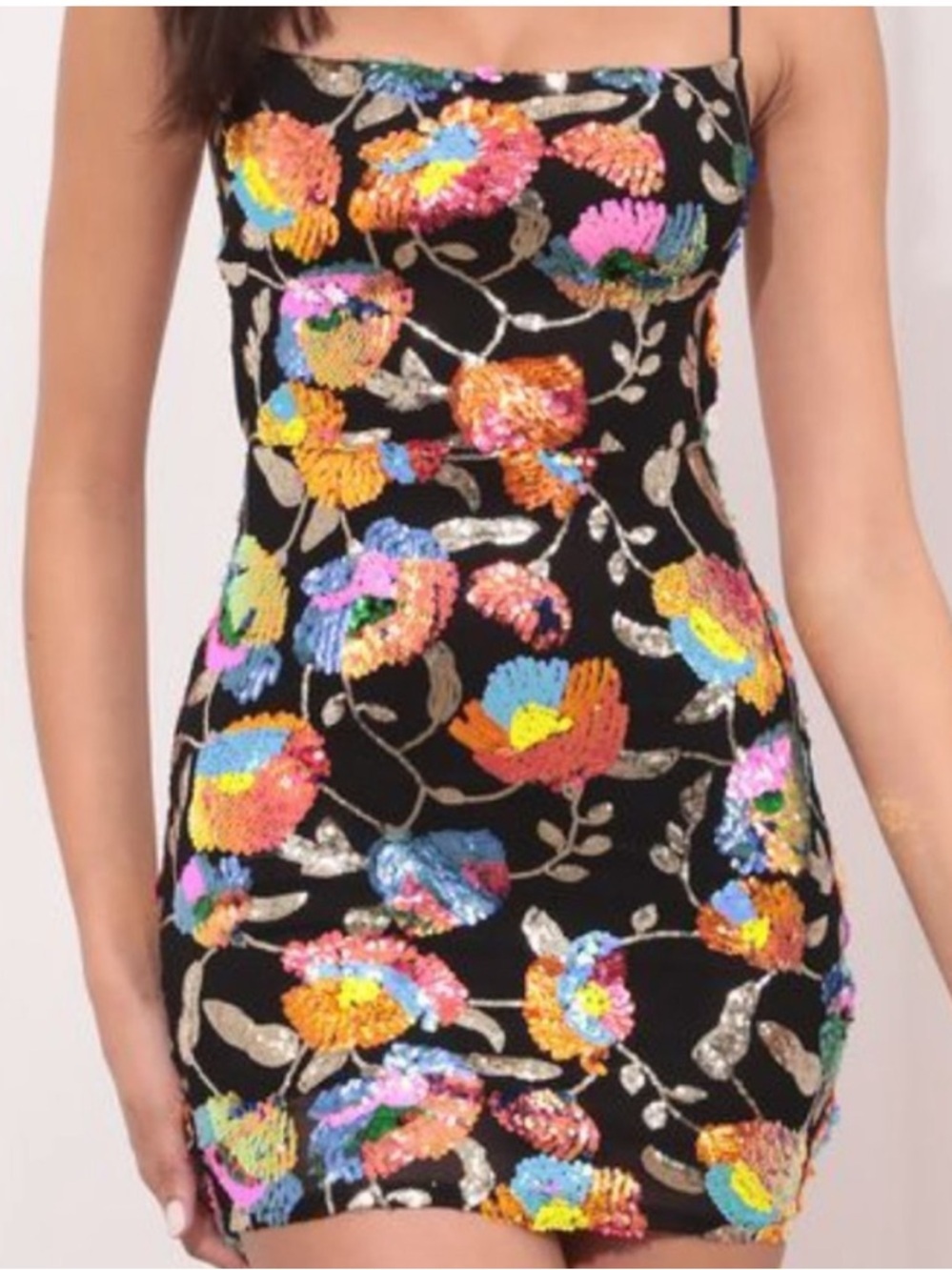 Lucy in the Sky Starstruck One Shoulder Multicolor Sequin Dress in Black Size S